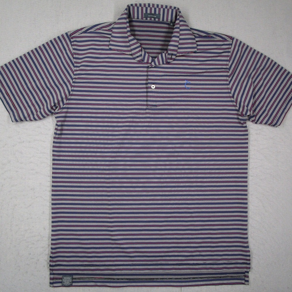 Turtleson Mens Performance Polo Shirt Large Striped Blue Purple Pink Golf S/S - Picture 1 of 9